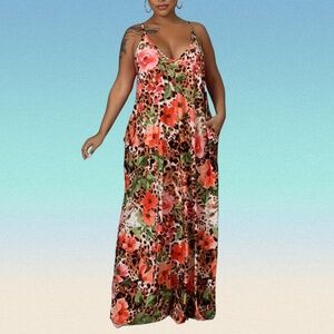 Leopard Floral Dress w/ Pockets